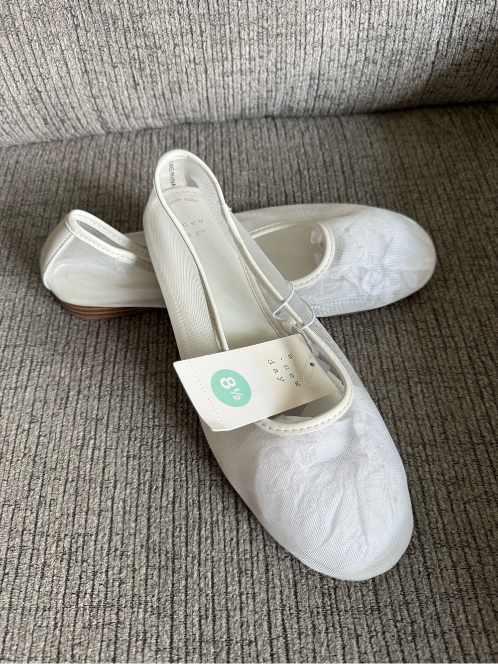 a new day White Mesh Mary Jane Ballet Flats